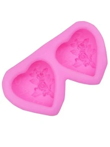 1pc Pink Silicone Candy Mold, Creative Heart & Floral Design Chocolate Mold For Kitchen - Pink - View 3