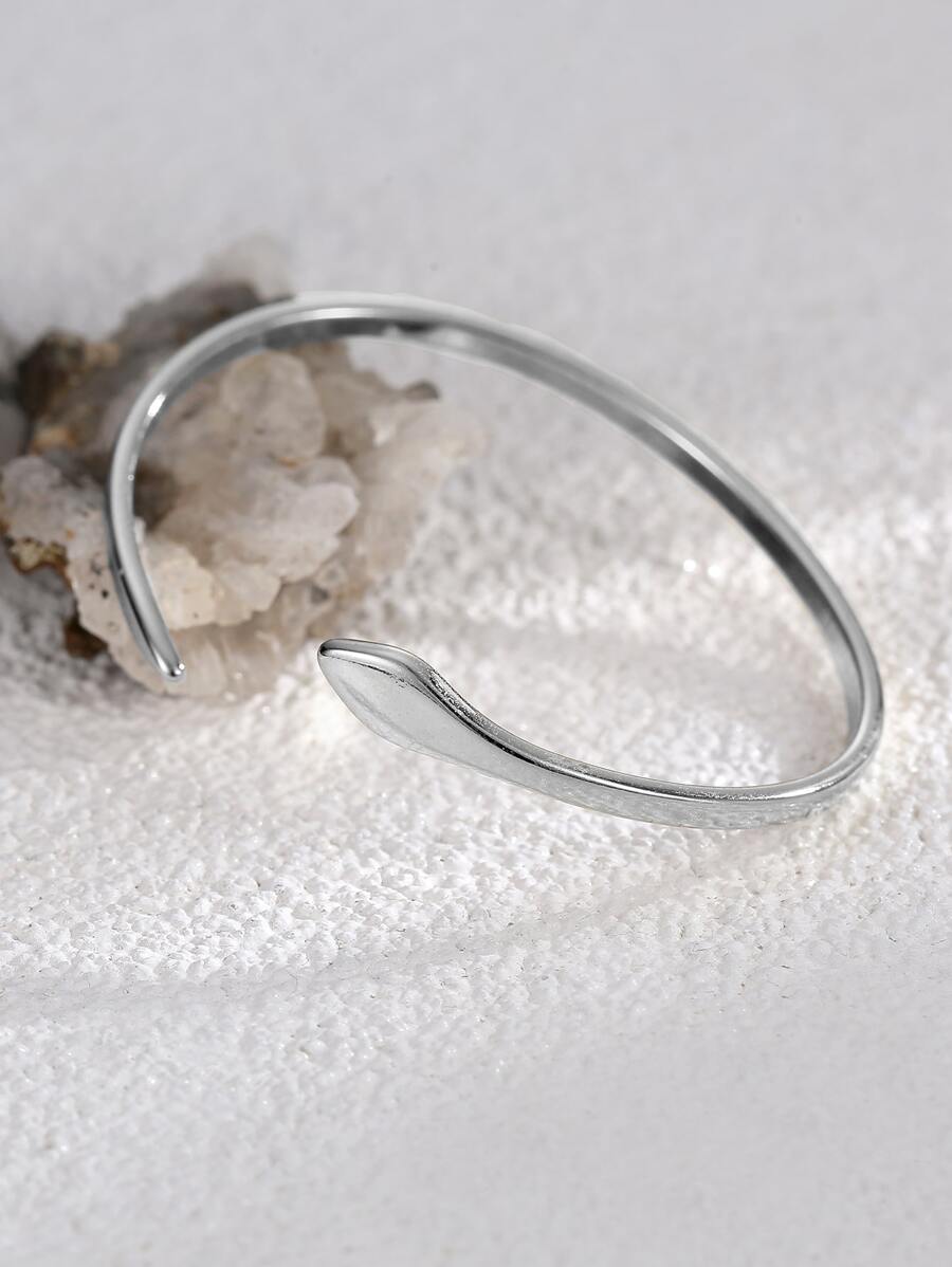 Charm-In Pulsera De Brazalete De Serpiente Brillante En Forma De Serpiente, Pulsera De Un Solo Brazalete De Trabajo Diario De Joyería De Festival Para Mujeres. - Plateado - Ver 1