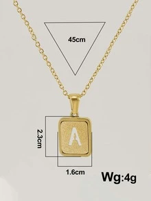1入組字母細節矩形吊墜項鏈,不銹鋼首飾類 - 金黃色 - 查看 4