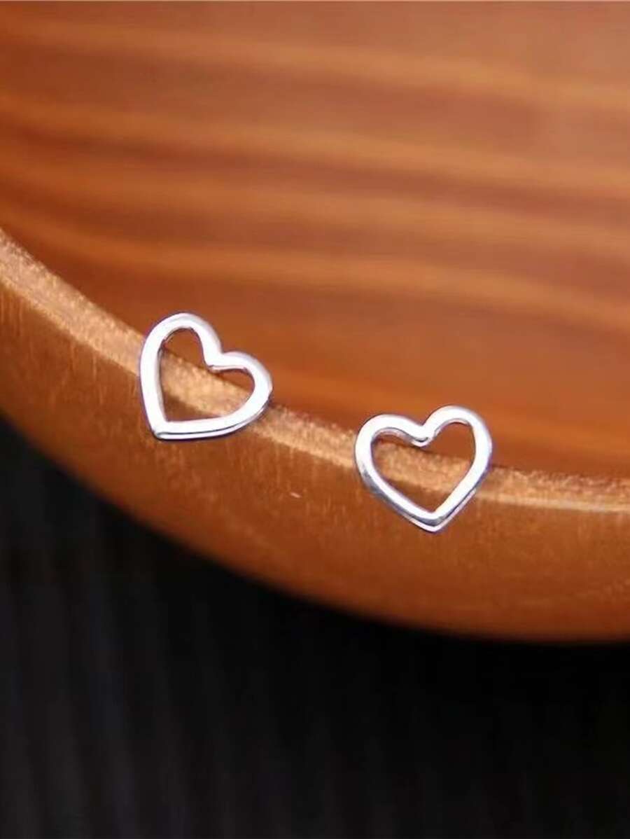 Bông tai hình trái tim rỗng - Bạc - Xem 1