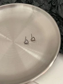 Bông tai hình trái tim rỗng - Bạc - Xem 4