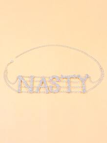 Rhinestone Letter Decor Choker Classy - Silver - View 2