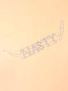 Rhinestone Letter Decor Choker Classy - Silver - View 4