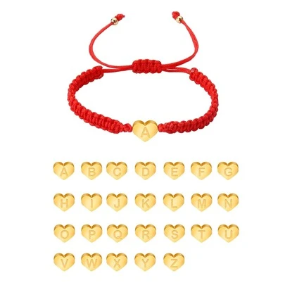 1 pieza Pulsera decorativa con diseño de corazón y letra, y Set de 26 piezas de repuesto de cuentas, joyería de acero inoxidable para San Valentín