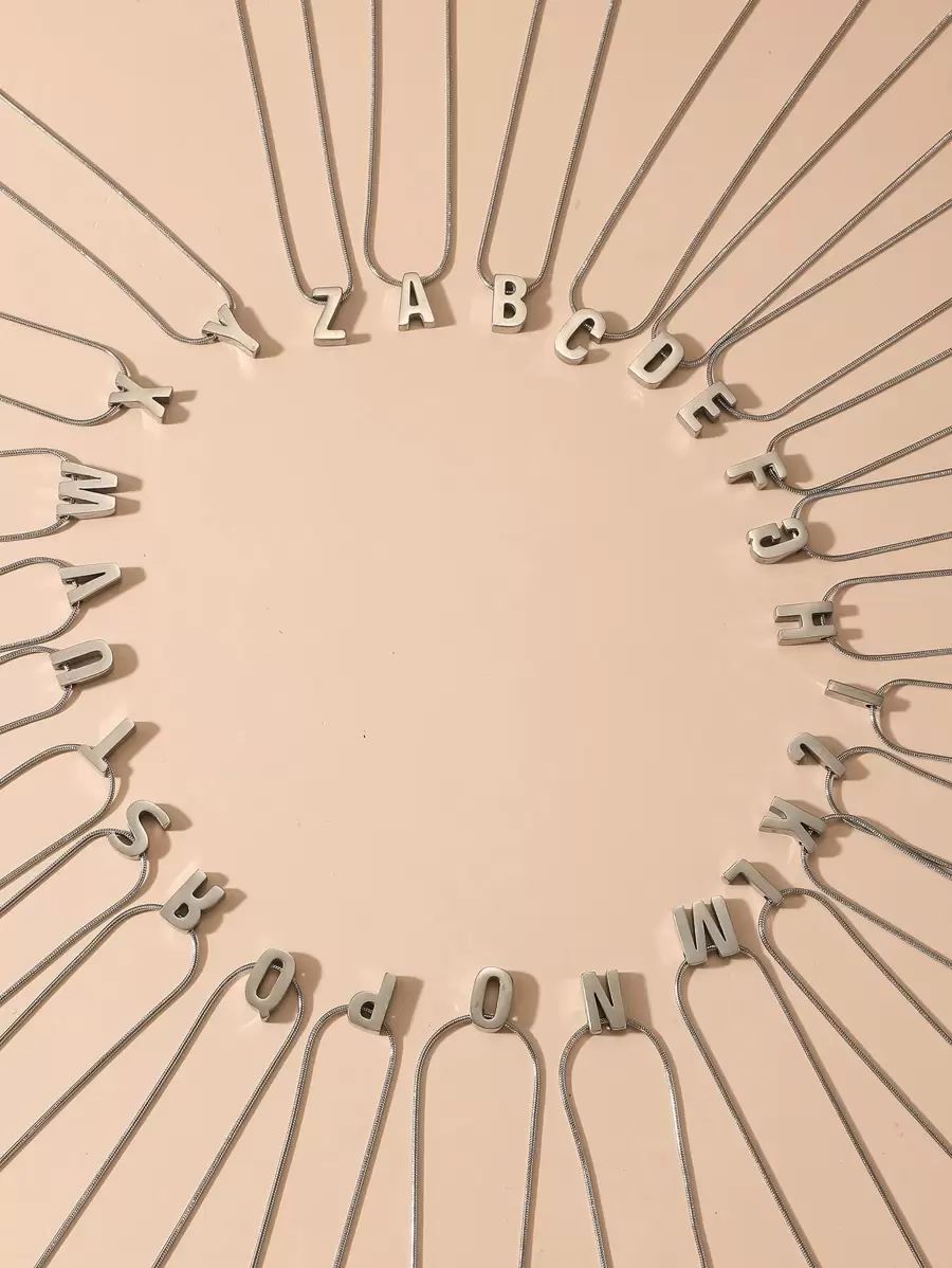 1入組字母墜飾項鍊,不銹鋼首飾類 - 銀色 - 查看 1