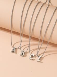 1入組字母墜飾項鍊,不銹鋼首飾類 - 銀色 - 查看 2