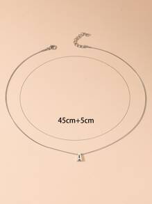 1入組字母墜飾項鍊,不銹鋼首飾類 - 銀色 - 查看 3