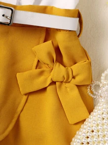 SHEIN Toddler Girls Ruffle Trim Blouse & Belted Shorts - Multicolor - View 4