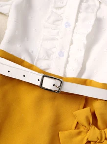 SHEIN Toddler Girls Ruffle Trim Blouse & Belted Shorts - Multicolor - View 5