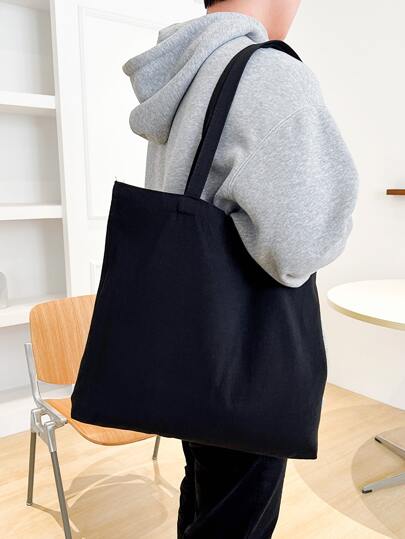 1pc Canvas Tote Bag, Reusable Shopping Bag With Large Capacity Casual Minimalist For Travel Vacation Essentials Sport School Outdoor University Men Tote For School Laptop Winter Storage Bag Computer Bag Black Bag Student Clutch Handbags Gifts For Men Holiday Essentials Bag For Men Camping Travel Bag Duffle Bag Bags Summer Back To School Beach Bag Beach Shoulder Bag Bag Pack Hiking Bag Weekend Bag Travel Must Haves Large Bag Beach Bag Large Spring School Supplies Luggage Teacher Gifts Back To School Supplies Book Bag Large Tote Bag Laptop Bag