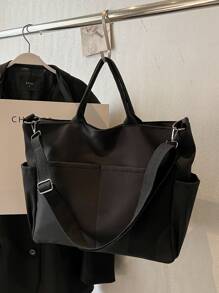 時尚大容量女士手提袋、單肩包、斜挎包、手提包、電腦背包,多口袋設計 - 黑色 - 查看 4