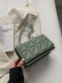 Fashionable,Minimalist,Casual,Mini Quilted Chain Strap Flap Square Bag For Girl, Teen Girls - Green - View 2