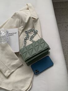 Fashionable,Minimalist,Casual,Mini Quilted Chain Strap Flap Square Bag For Girl, Teen Girls - Green - View 6