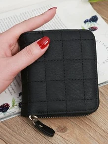 简约信用卡小号双折拉链女士钱包 PU 皮革身份证简约时尚现代商务周年纪念情人节生日礼物女士女士礼品袋礼物商务休闲学校用品教师礼物返校男士钱包钱包小钱包男士钱包真皮 - 黑色 - 查看 3
