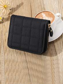 简约信用卡小号双折拉链女士钱包 PU 皮革身份证简约时尚现代商务周年纪念情人节生日礼物女士女士礼品袋礼物商务休闲学校用品教师礼物返校男士钱包钱包小钱包男士钱包真皮 - 黑色 - 查看 6