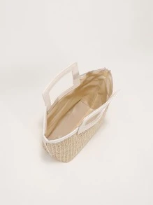 Tropiscape 撞色包边，草编钱包，草编沙滩包，沙滩必备，沙滩用品，沙滩小物和夏季必备品，度假氛围，假期放松，海滩，秋季，圣诞节，冬季，圣诞礼物 - 米色 - 查看 7