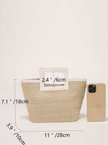 Tropiscape 撞色包边，草编钱包，草编沙滩包，沙滩必备，沙滩用品，沙滩小物和夏季必备品，度假氛围，假期放松，海滩，秋季，圣诞节，冬季，圣诞礼物 - 米色 - 查看 8