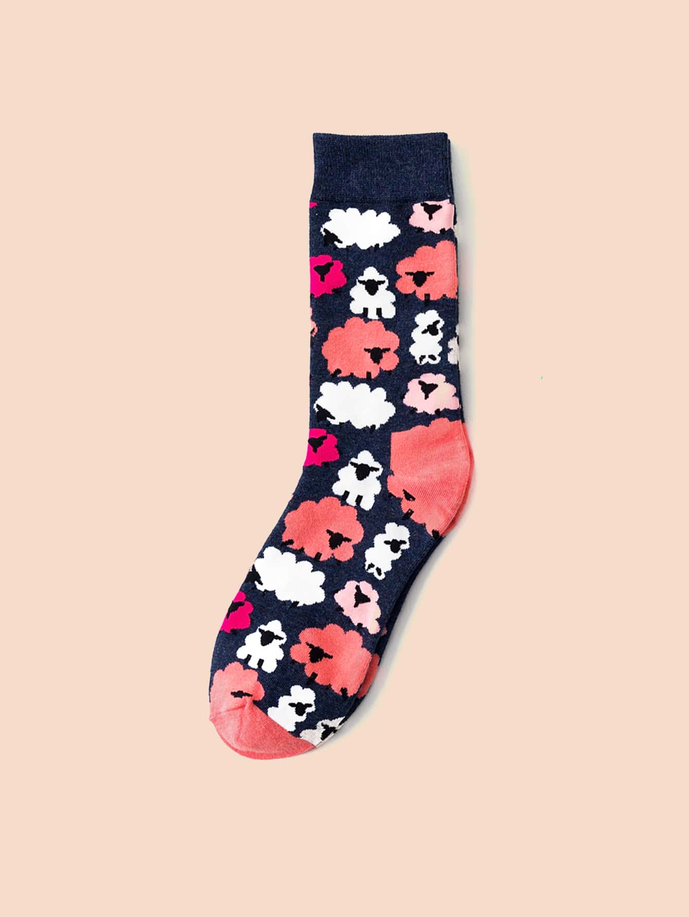 Cartoon Sheep Pattern Crew Socks - Multicolor - View 1