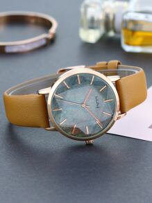 圓形指針石英手錶 - 玫瑰金 - 查看 2