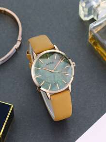 圓形指針石英手錶 - 玫瑰金 - 查看 4