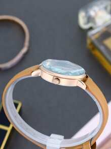 圓形指針石英手錶 - 玫瑰金 - 查看 8