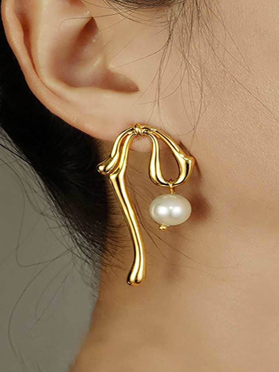 Bông tai trang trí ngọc trai giả - Vàng - Xem 1