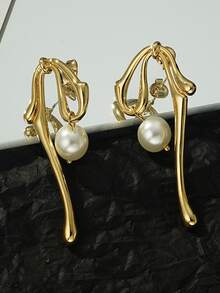 Bông tai trang trí ngọc trai giả - Vàng - Xem 2