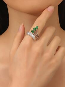 Cubic Zirconia Decor Cuff Ring - Silver - View 4