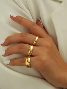 18kgp 3合1時尚素戒指適用於女士,1.7cm可調節 - 金色 - 查看 1