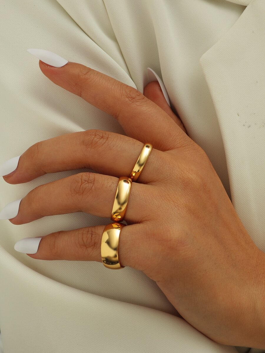 18kgp 3合1時尚素戒指適用於女士,1.7cm可調節 - 金色 - 查看 1