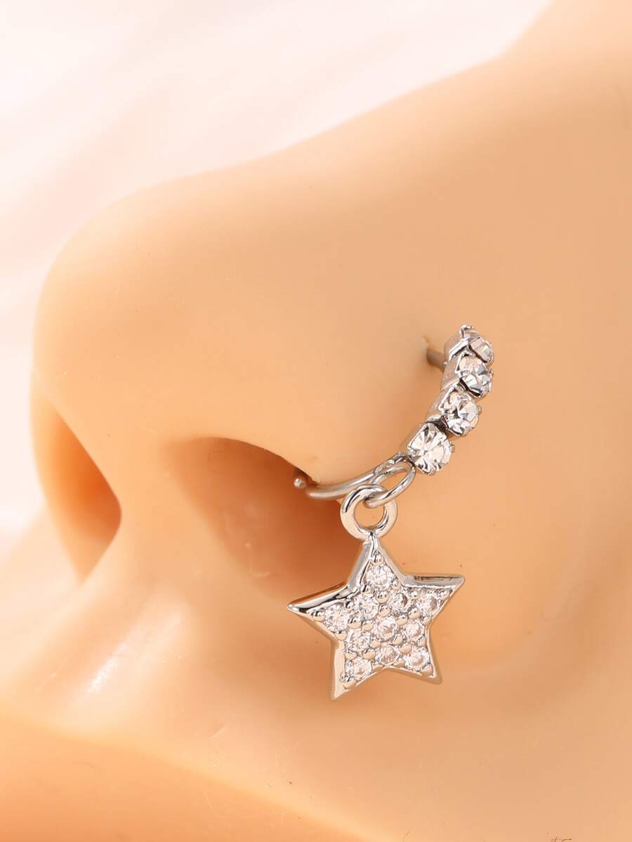Rhinestone Star Decor Nose Ring - Silver - View 1