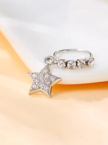 Rhinestone Star Decor Nose Ring - Silver - View 3