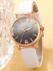 1入組漸變色錶盤石英表和1入組愛心裝飾手環 - 白色 - 查看 3