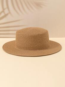 素色草編帽 - 卡其色 - 查看 1