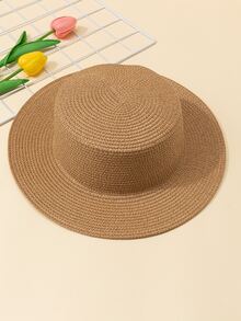素色草編帽 - 卡其色 - 查看 2