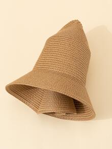 素色草編帽 - 卡其色 - 查看 3