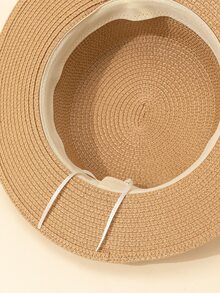 素色草編帽 - 卡其色 - 查看 5