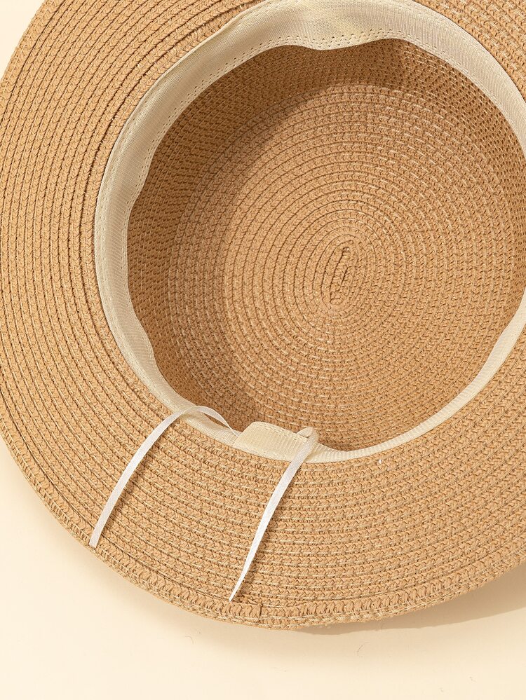 素色草編帽 - 卡其色 - 查看 5