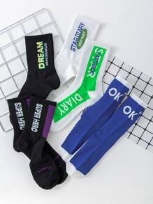 5pairs Men Letter Graphic Crew Socks - Multicolor - View 2