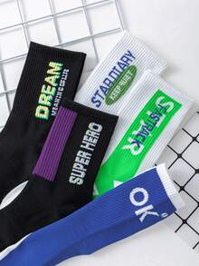5pairs Men Letter Graphic Crew Socks - Multicolor - View 3