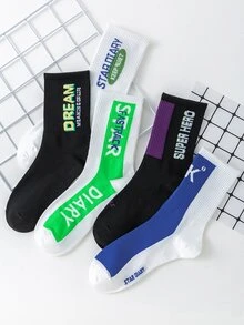 5pairs Men Letter Graphic Crew Socks - Multicolor - View 4