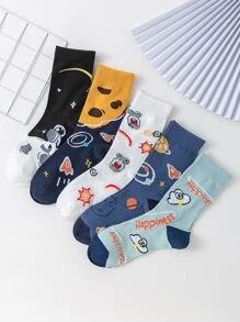 Hombres 5 pares Calcetines de tripulación astronauta & con patrón de estrella - Multicolor - Ver 1