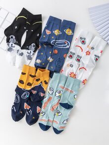 Hombres 5 pares Calcetines de tripulación astronauta & con patrón de estrella - Multicolor - Ver 2