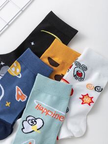 Hombres 5 pares Calcetines de tripulación astronauta & con patrón de estrella - Multicolor - Ver 3