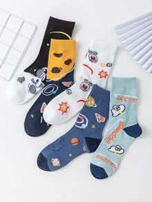 Hombres 5 pares Calcetines de tripulación astronauta & con patrón de estrella - Multicolor - Ver 4
