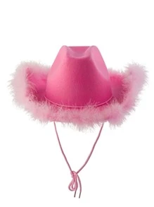 1pc Women Fashion Best Fuzzy Cowboy Hat Trim Fedora Hat - Pink - View 2