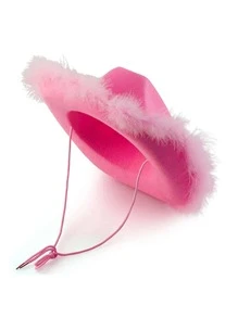 1pc Women Fashion Best Fuzzy Cowboy Hat Trim Fedora Hat - Pink - View 3