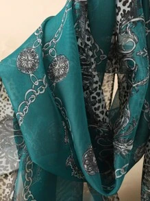 Boho 1pc Chain & Leopard Pattern Scarf Travel Accessories For Outdoor All Seasons - Green - View 4