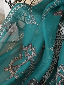 Boho 1pc Chain & Leopard Pattern Scarf Travel Accessories For Outdoor All Seasons - Green - View 6