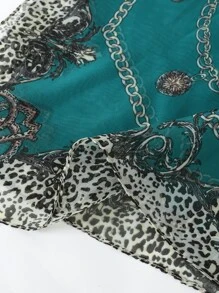 Boho 1pc Chain & Leopard Pattern Scarf Travel Accessories For Outdoor All Seasons - Green - View 7